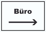 thumbnail of Büro Schild mit Text und Richtungspfeil rechts Office Bureau waagerecht A3 Rückseite selbstklebend