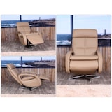 thumbnail of Relaxsessel HWC-L11, Design Fernsehsessel TV-Sessel Liegesessel, Liegefunktion drehbar, Voll-Leder ~ taupe