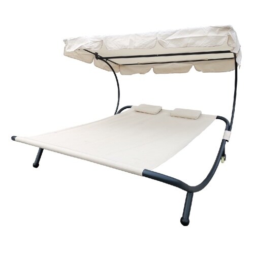 Lex XXL Doppelsonnenliege mit Dach Kopfkissen Gartenliege Relaxliege Sonnenliege Beige : Beige