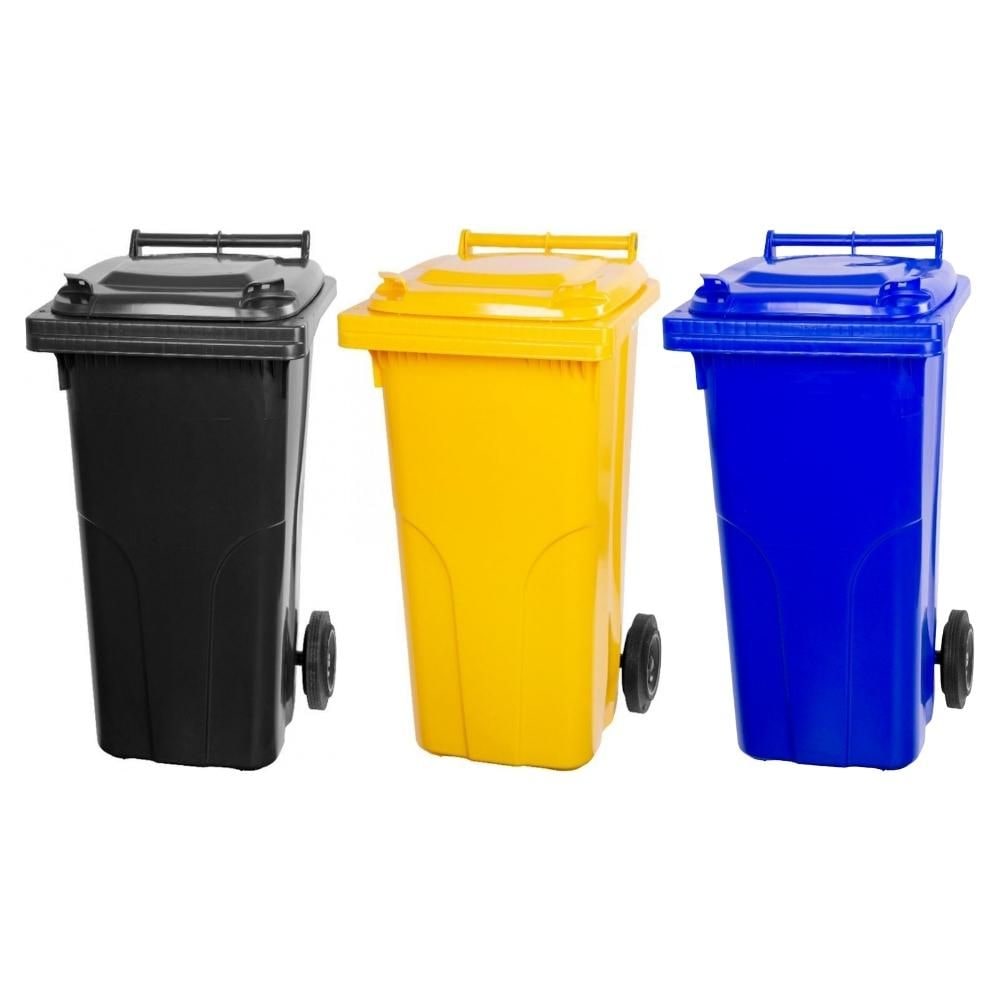 Mega Deal 3x PROREGAL 2-Rad-Mülltonne, 120 Liter Grau & Gelb & Blau, Mülltonne, Müllgroßbehälter, Mülleimer, Abfalltonne, Müllbehälter