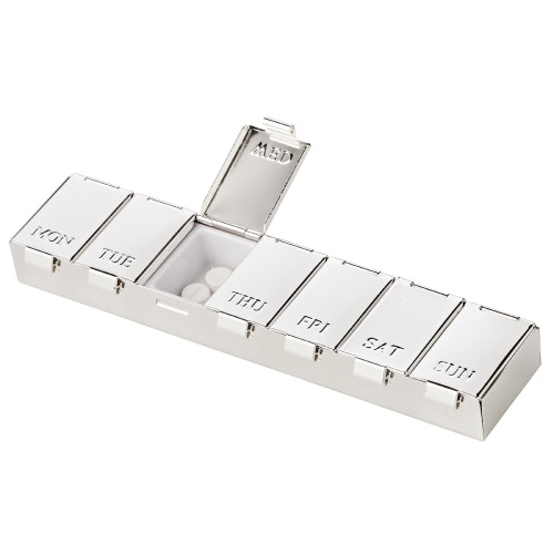 Pillendose Pillenbox für 7 Tage, Länge 15 cm, edel versilbert, anlaufgeschützt
