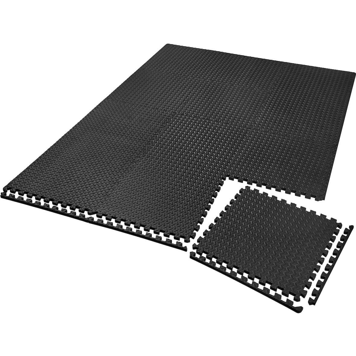 tectake Ensemble de 12 Dalles Carrées EVA - Tapis de sol, Sport - 12 pièces noir
