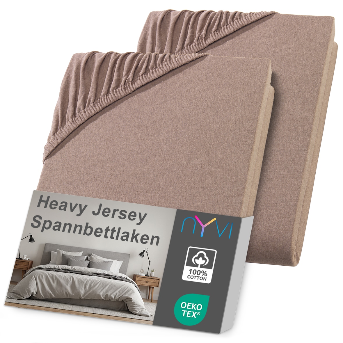 Spannbettlaken DreamScience Heavy Jersey  - Spannbetttuch, Formstabil, 160g/m², Rundum-Gummizug, Bügelfrei 180x200 - 200x200 cm (2er Pack) nougat