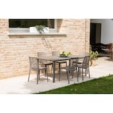 thumbnail of Mesa de jardín rectangular 180x90 cm, estructura de acero y lamas efecto madera, 6 plazas, estilo moderno para jardín o terraza–THOMAS–Tórtola