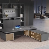 thumbnail of Moderner Chefschreibtisch 160 cm Grau – Design Bürotisch mit Sideboard Executive Desk