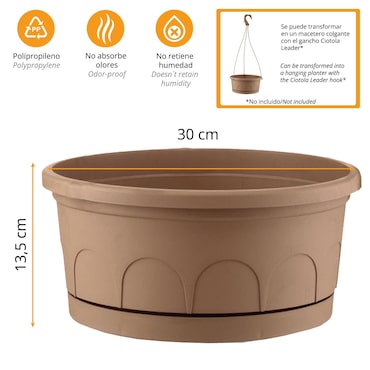 Vaso Cilindrico Art Plast In Plastica - Colore Terracotta - Diametro 30 Cm - Per Piante Da Interno/Esterno - 5