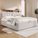 thumbnail of Merax Polsterbett Doppelbett mit USB C Steckdose Ladefunktion  Kopfteil, Stauraumbetten Bettgestell aus Leinen 140x200, Beige