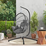 thumbnail of Outsunny silla colgante huevo con soporte columpio jardín exterior con cesta plegable cojín y reposacabezas para interior y exterior carga 120 kg gris