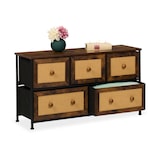 thumbnail of Relaxdays Kommode, 5 Schubladen, Rattanoptik, Flur, Schlafzimmer, HBT 54,5x100x32,5 cm, Sideboard, Metall, braun/schwarz