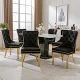 thumbnail of Merax Silla de Comedor Juego de 6 Sillas de Salón 6 Piezas Silla tapizada Patas de Apoyo de Acero Inoxidable Chapado en Oro Terciopelo Negro