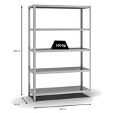 thumbnail of PROREGAL Fachbodenregal Schraubsystem | Grundregal | HxBxT 200x130x50cm | 5 Ebenen | Fachlast 200 kg | Beidseitig nutzbar | Verzinkt