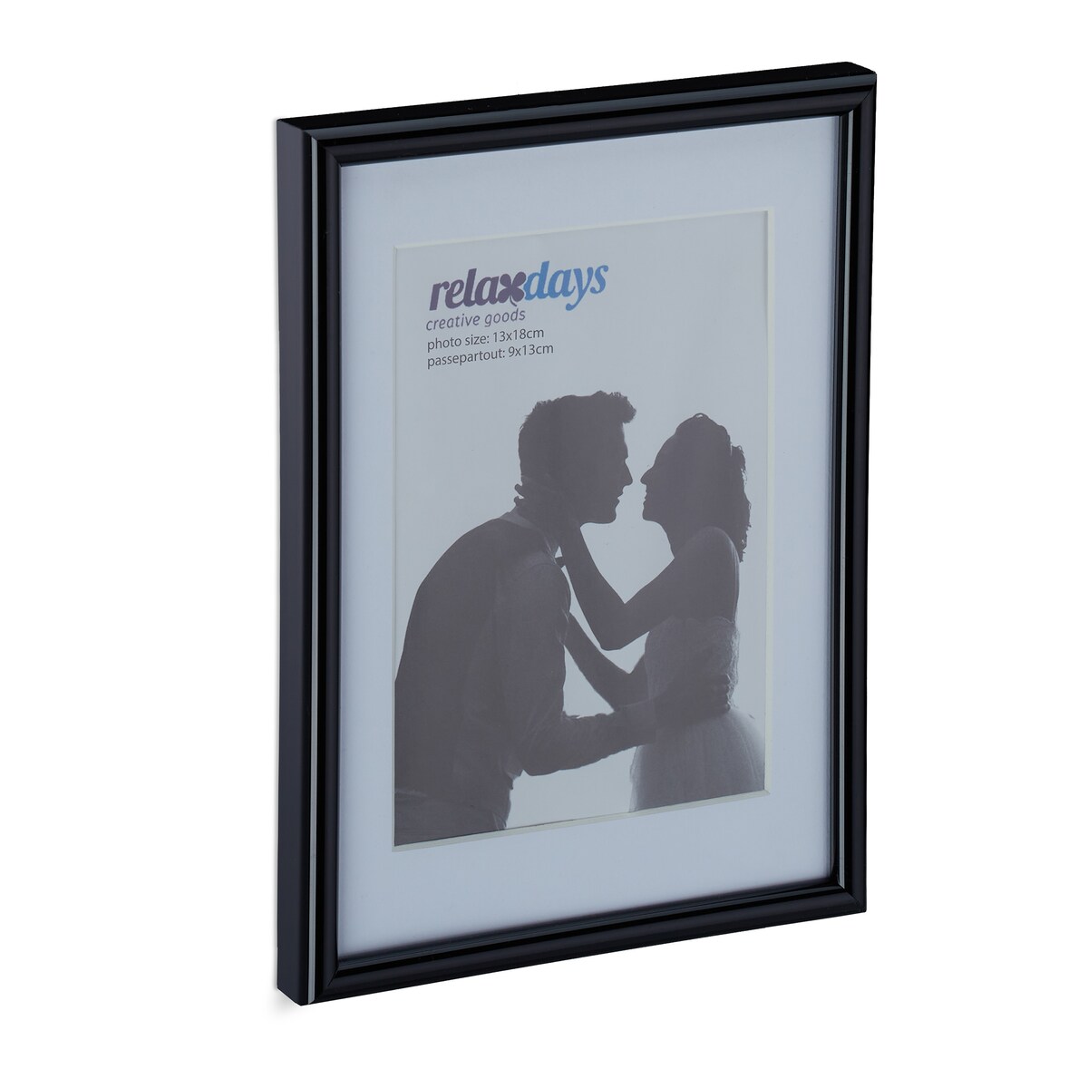 Relaxdays Bilderrahmen 2er Set, 13x18 cm, Passepartout 9x13 cm, Glasscheibe, Fotorahmen zum Stellen & Hinhängen, schwarz