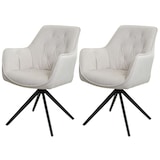 thumbnail of 2er-Set Esszimmerstuhl HWC-L80, Küchenstuhl Polsterstuhl Stuhl mit Armlehne, drehbar, Metall Stoff/Textil ~ creme-beige