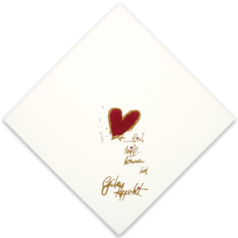 1000 Airlaid Premium Motivservietten weiß "Herzlich Willkommen, Guten Appetit" 40x40cm 1/4 Falz