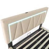 thumbnail of Merax Polsterbett LED Doppelbett mit USB Typ C Ladefunktion und LED-Beleuchtung, Leinen 140x200 (Ohne Matratze) Beige