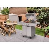 thumbnail of METRO PROFESSIONAL Barbecue à gaz Texas, 3 brûleurs, sur chariot, acier revêtu en poudre, 157 x 64 x 122 cm, puissance de 9kW, 4 roulettes, argent