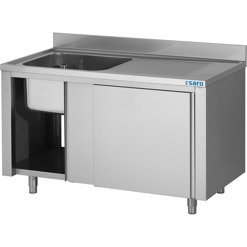 Saro Spülschrank mit Becken 700x700x850mm Türen und Aufkantung aus Edelstahl