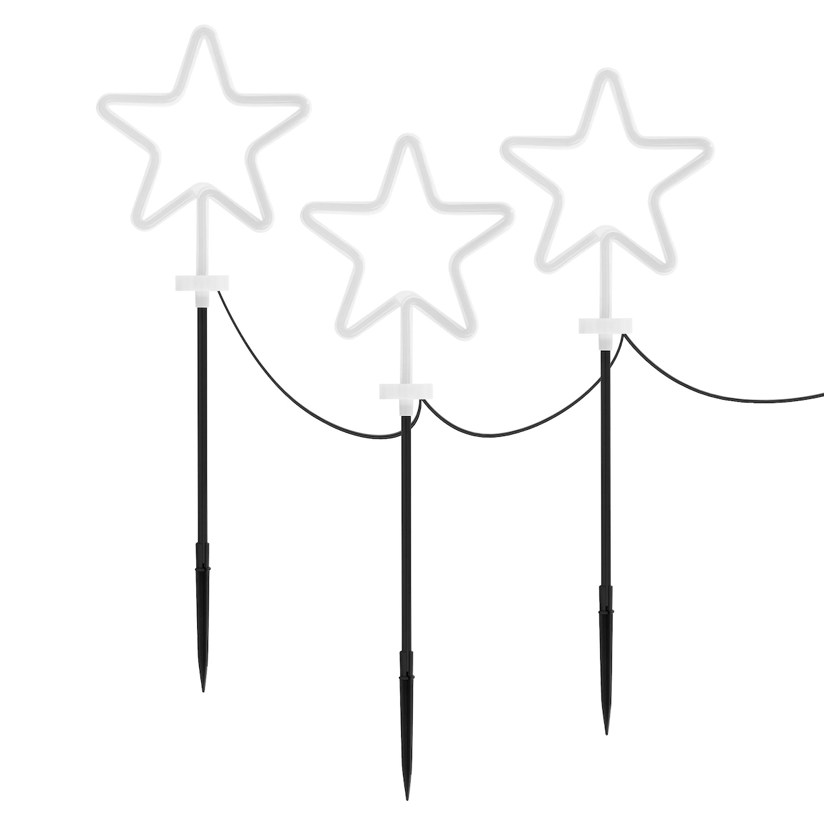 ECD Germany 3er Set Gartenstecker Stern 58 cm, LED Leuchtsterne Außenbeleuchtung, Weihnachtsdeko Garten mit Erdspieß, Lichterkette Sterne Deko