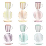 thumbnail of Beach Pastello Stripes 12tlg Frühstücksset Steingut 6Pers Teller Becher Pastell
