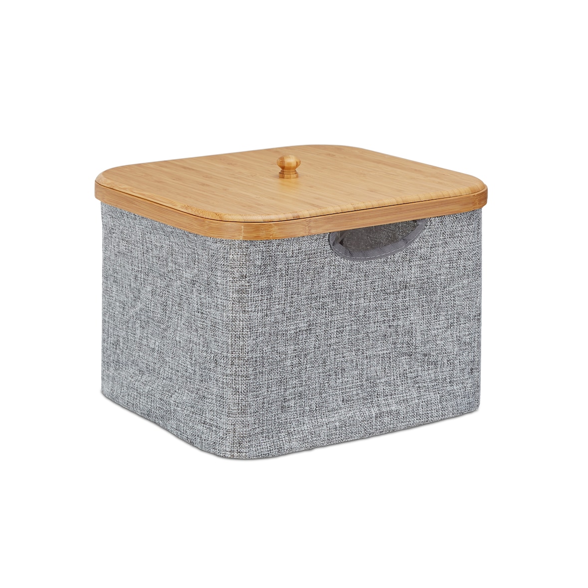 Relaxdays Aufbewahrungskorb Stoff, Aufbewahrungsbox mit Deckel, Regalkorb grau, Stoffbox, HxBxT: 25 x 33 x 33 cm, grey