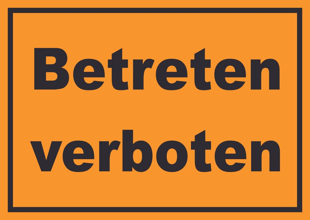 Betreten verboten Schild schwarz-orange A5 Rückseite selbstklebend
