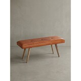 thumbnail of Sitzbank Ziegenleder / Massivholz Bank 117x51x38 cm im Retro Stil, 2er Polsterbank Flur, Gepolsterte Lederbank Esszimmer Braun, Kleine Bettbank