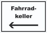 thumbnail of Fahrradkeller Schild mit Text und Richtungspfeil links Rad Bike waagerecht A6 Rückseite selbstklebend