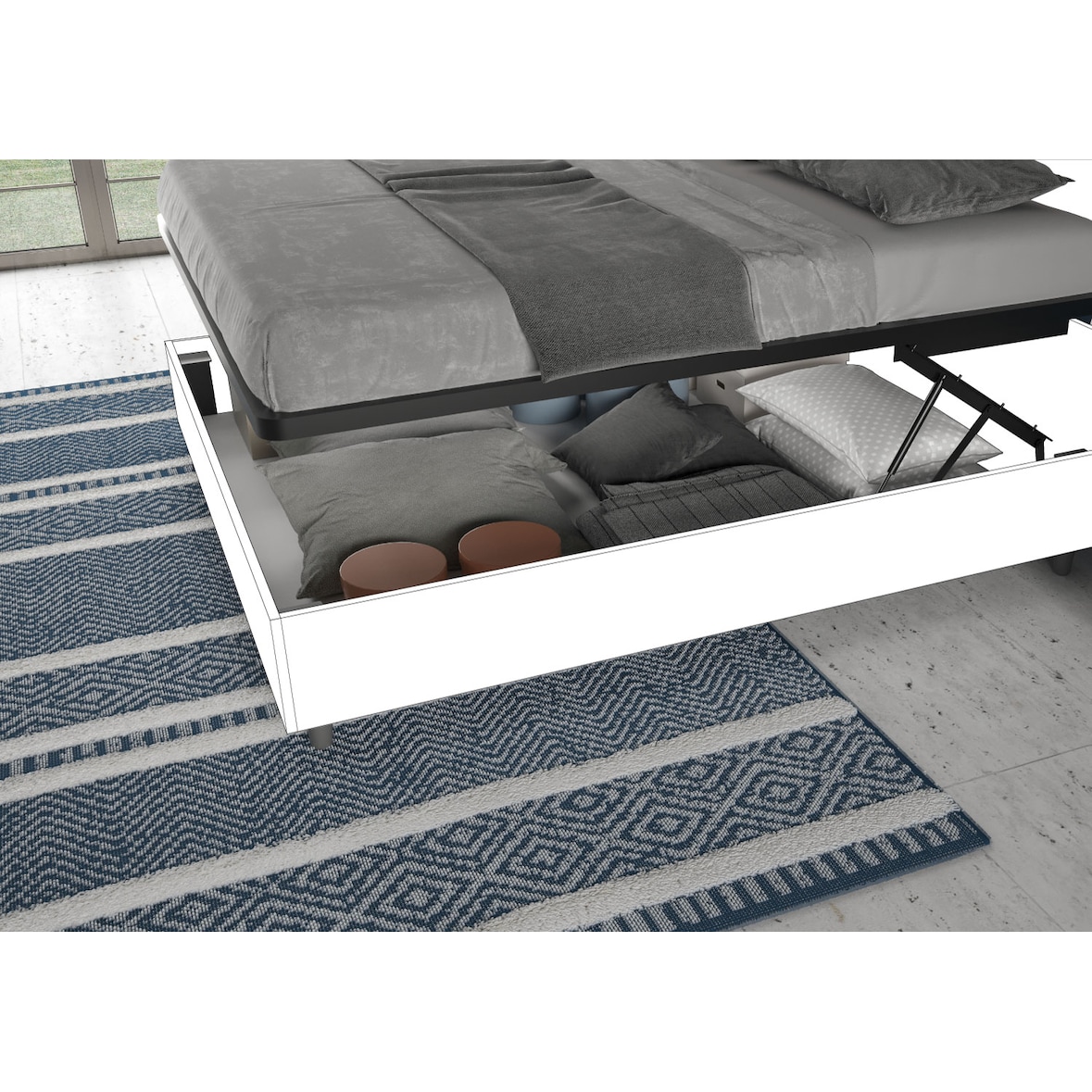Letto Matrimoniale contenitore doppia alzata imbottito 160x200 microfibra tè verde Adele