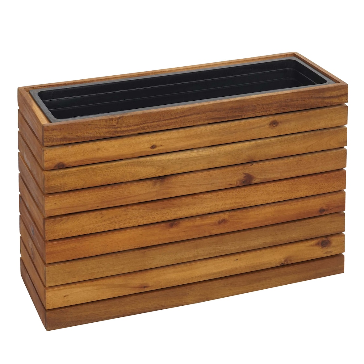 Pflanzkasten HWC-L21, Pflanzkübel Blumentopf Hochbeet, eckig 41x63x23cm Outdoor Akazie Holz FSC®-zertifiziert, braun