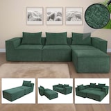 thumbnail of Sofá em L HWC-O54, sofá lounge com otomano, modular extensível direita/esquerda, tecido/têxtil 63x270x190cm ~ verde