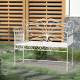 thumbnail of Banco de Jardín de 2 Plazas 113,5x50x96 cm Banco de Terraza de Metal con Respaldo Decorativo y Reposabrazos Vintage para Exterior Carga 200 kg