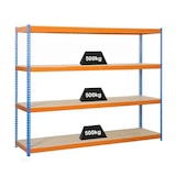 thumbnail of PROREGAL Schwerlastregal WOOD BEAST FOUR | HxBxT 200x210x45cm | 4 Ebenen | Fachlast 500kg | Blau-Orange | Werkstattregal Lagerregal Gargenregal