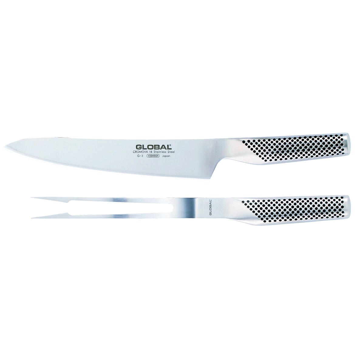Global Couteau à viande 21 cm + fourchette à viande inox G313 Global - 120270