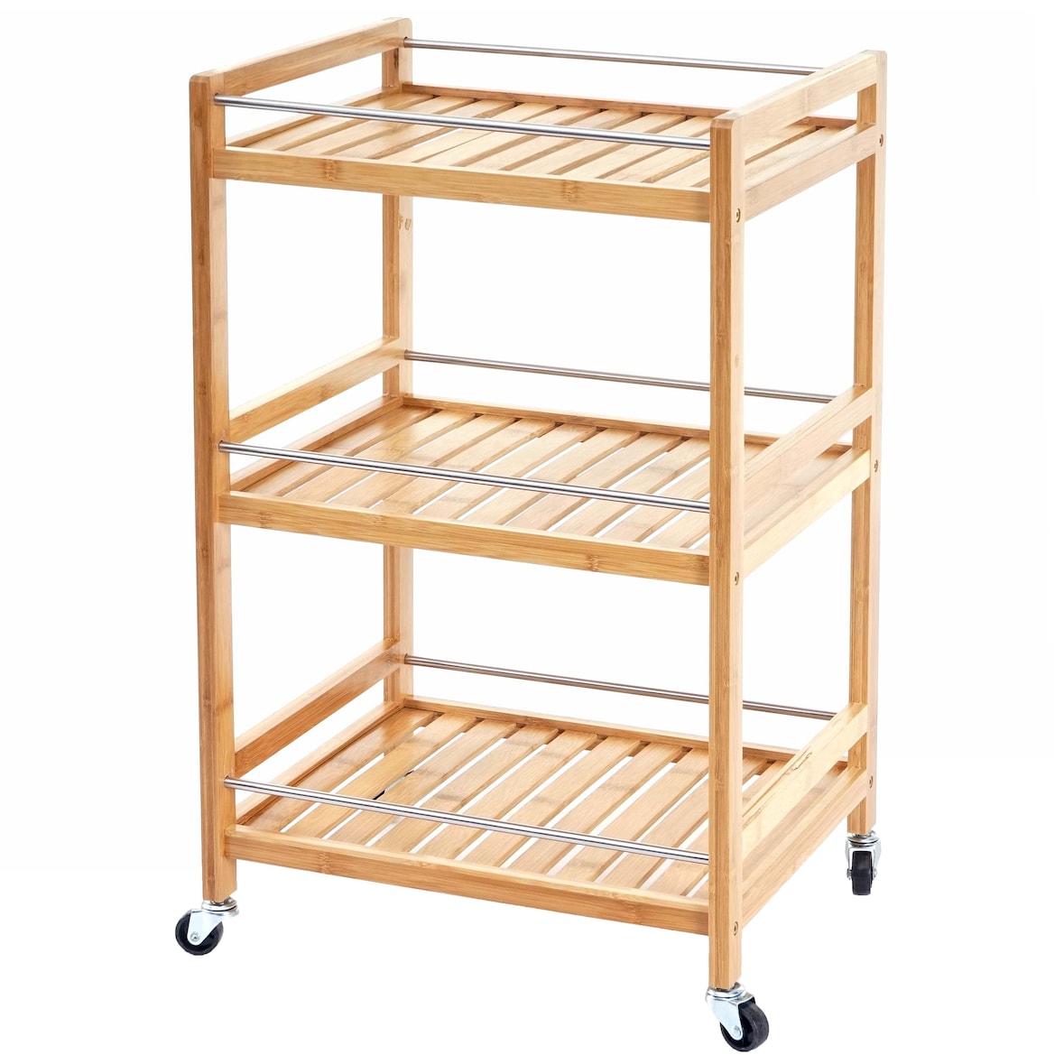 Carro HWC-D91, carro librería multiusos, 3 niveles bambú 76x46x38cm