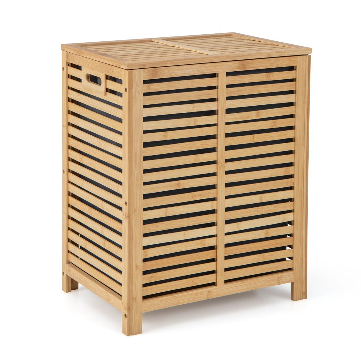 Helloshop26 - Wäschekorb 80 Liter 50 x 35 x 62 cm mit herausnehmbarem Innenbeutel und Deckel aus natürlichem Bambus 20_0012968