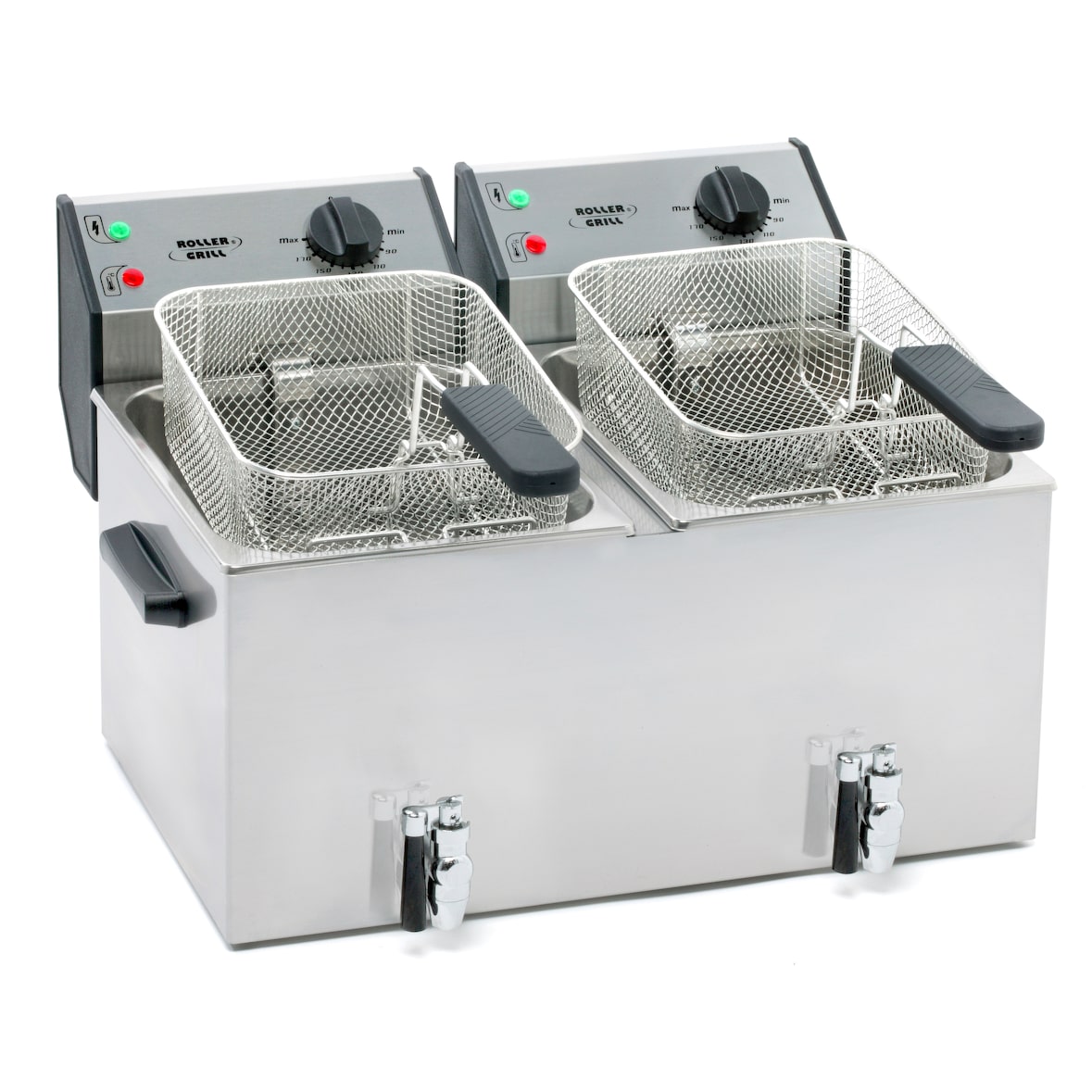 Roller Grill Friteuse double professionnelle avec vidange, 2 cuves, 2 x 8 Litres, à poser, FD 80 DR