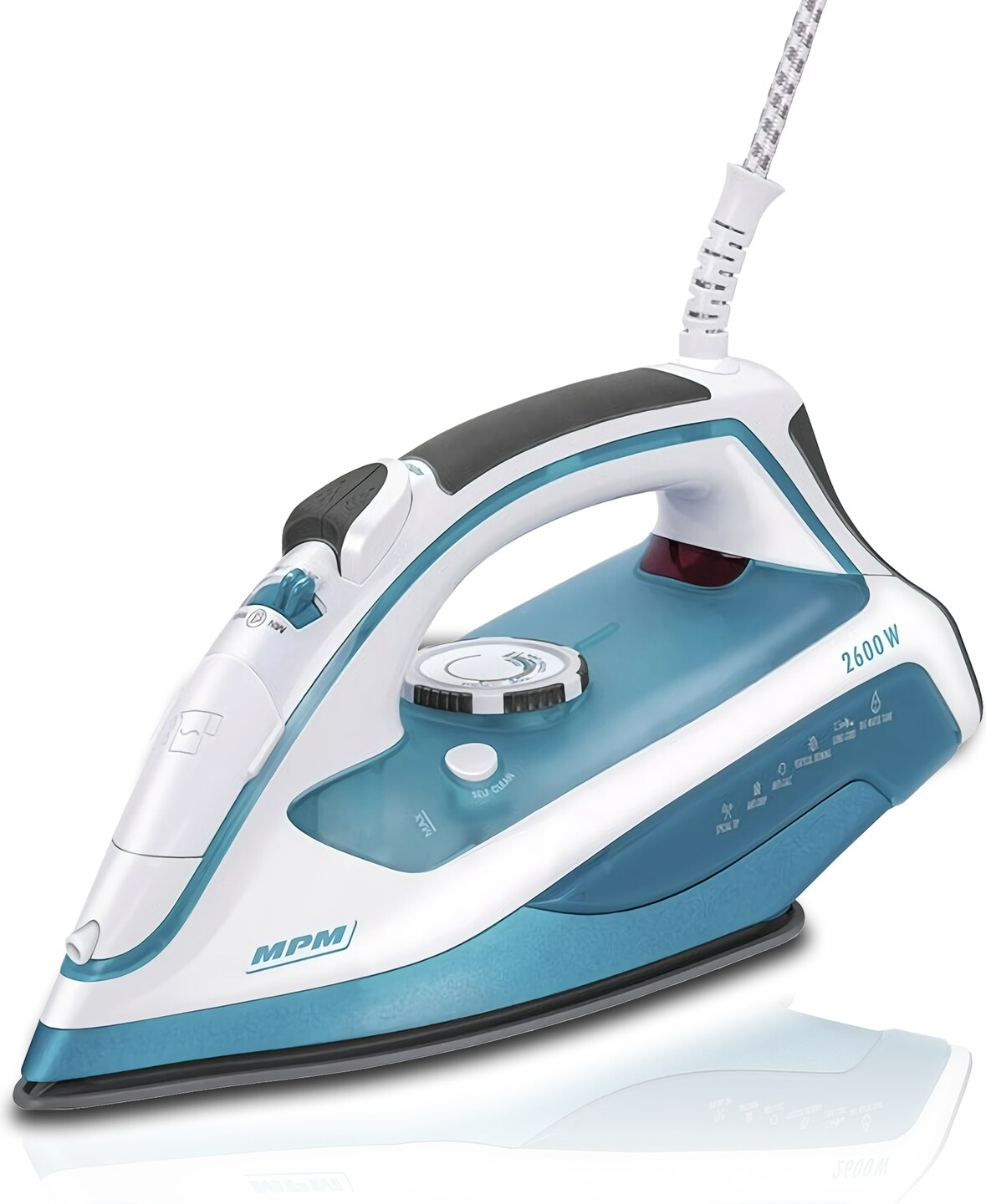 MPM MZE-15  Plancha ropa vapor Suela antiadherente, vapor Vertical, Golpe de Vapor, auto limpieza, anti goteo, 7 Funciones, depósito 350 ml, 2600 W