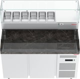 thumbnail of Gastronics Pizzakühltisch Premium – Kühltheke mit schwarzem Compact im Marmor-Design, Fischgrätenverkleidung, LED 2 Türen 154 x 80 x 145 cm