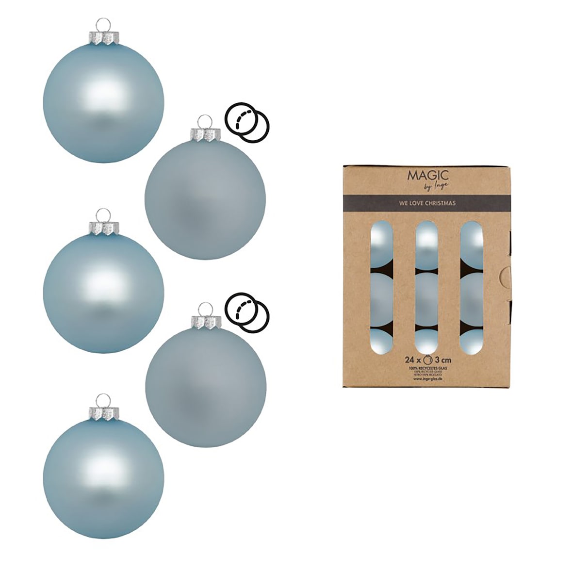 24 Weihnachtskugeln Glas 3cm matt & glänzend Christbaumkugeln Weihnachtsbaumkugeln Weihnachten Christbaumschmuck Weihnachtsbaumschmuck Eisblau