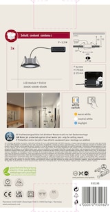 Ein LED-Einbaustrahler mit Schalter und Farboptionen.