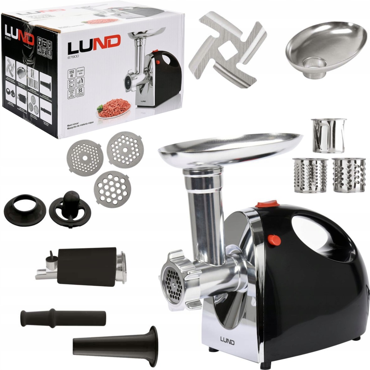 Fleischwolf, Gemüseschneider, Saftpresse, Wurstfüller 550W, 5in1