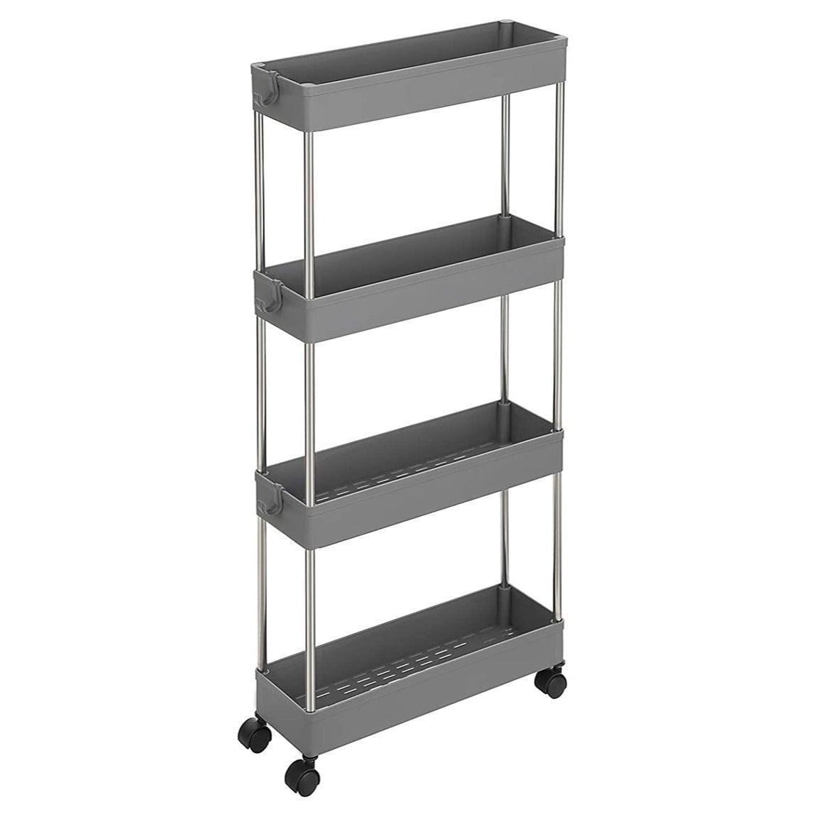 Helloshop26 - Carrinho de armazenamento móvel em prateleira de 4 níveis sobre rodas para banheiro cozinha pequeno espaço 40 x 13 x 12_0003491