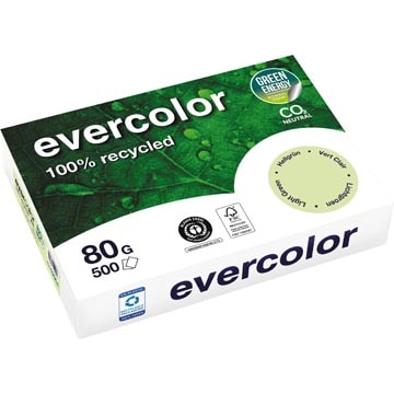 CLAIREFONTAINE Ramette de 500 feuilles papier couleur recyclé EVERCOLOR 80gr format A4 Vert clair 40004