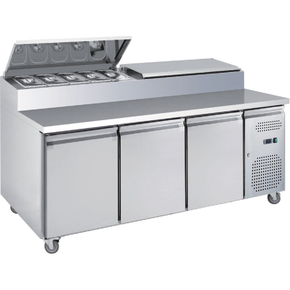 Gasfrit - Mesa Ensaladera Refrigerada de Preparación 3 Puertas 2020 x 800 x 1085 mm para Cubetas GN 1/3 | Mesas Saladette de acero inox
