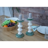 thumbnail of Set de 2 portavelas HWC-N36, portavelas pilar vela, metal cerámica vintage de aspecto desgastado altura 25cm
