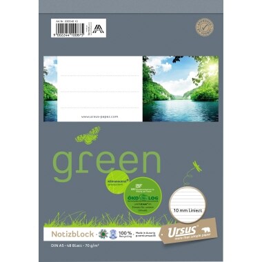Ursus Schreibblock Ursus Green 03654810 DIN A5 lin. 70g 48Bl