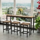 thumbnail of Bar Tisch Set Natur 148x40x90 cm mit 3 Hockern platzsparend für Küche Essbereich, MDF Platte und Metallgestell, einfache Montage