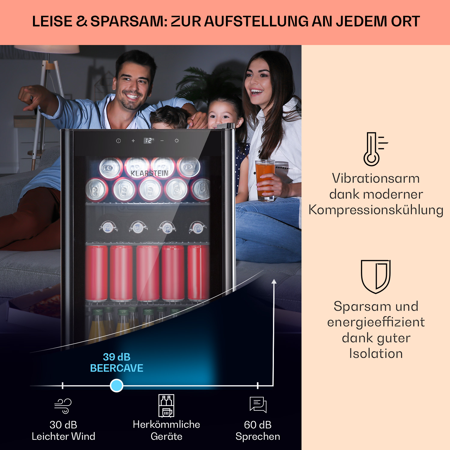 thumbnail of Beercave 70 Kühlschrank 70 Ltr 3 Böden 3-fach isolierte Glastür Touch Schwarz