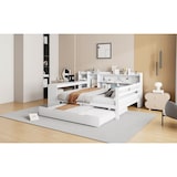 thumbnail of Schlafsofa 140x200 cm aus Massivholz mit ausziehbarem Bett, Schreibtisch, Regalen, Schubladen und Steckdose – multifunktionales Möbel Weiß