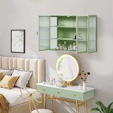 thumbnail of Wandschrank Sideboard mit Glastüren 60x70x23 cm Mintgrün, 2 Türen, 3 Ebenen, abnehmbarer Einlegeboden, Metall + Hartglas